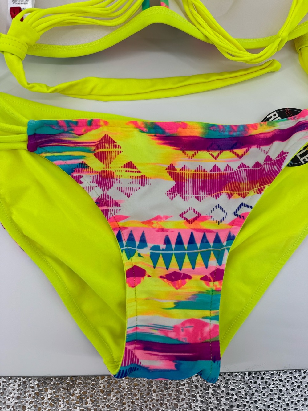 Gossip Neon Yellow Teal & Hot Pink Tie-Dye Bikini set size Large NWT - Picture 8 of 10
